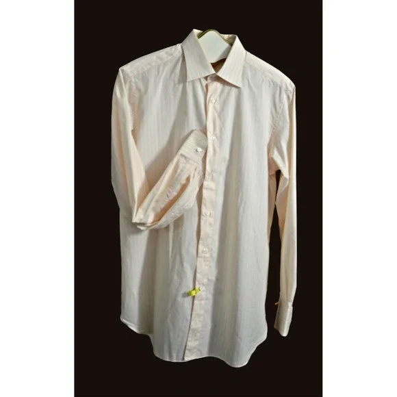 Men's Burini luxury button down shirt 15 1/2 39 made in Italy pale salmon